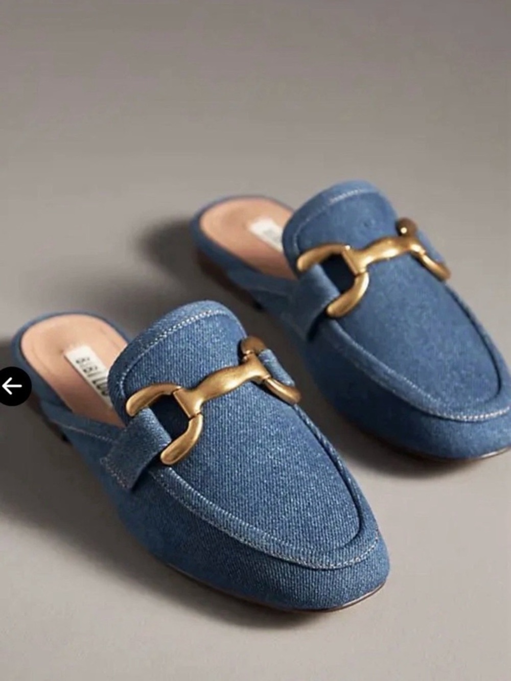 Anthropologie Bibi Lou Zagreb Slip On Loafers Denim Gold Trim - Picture 8 of 9
